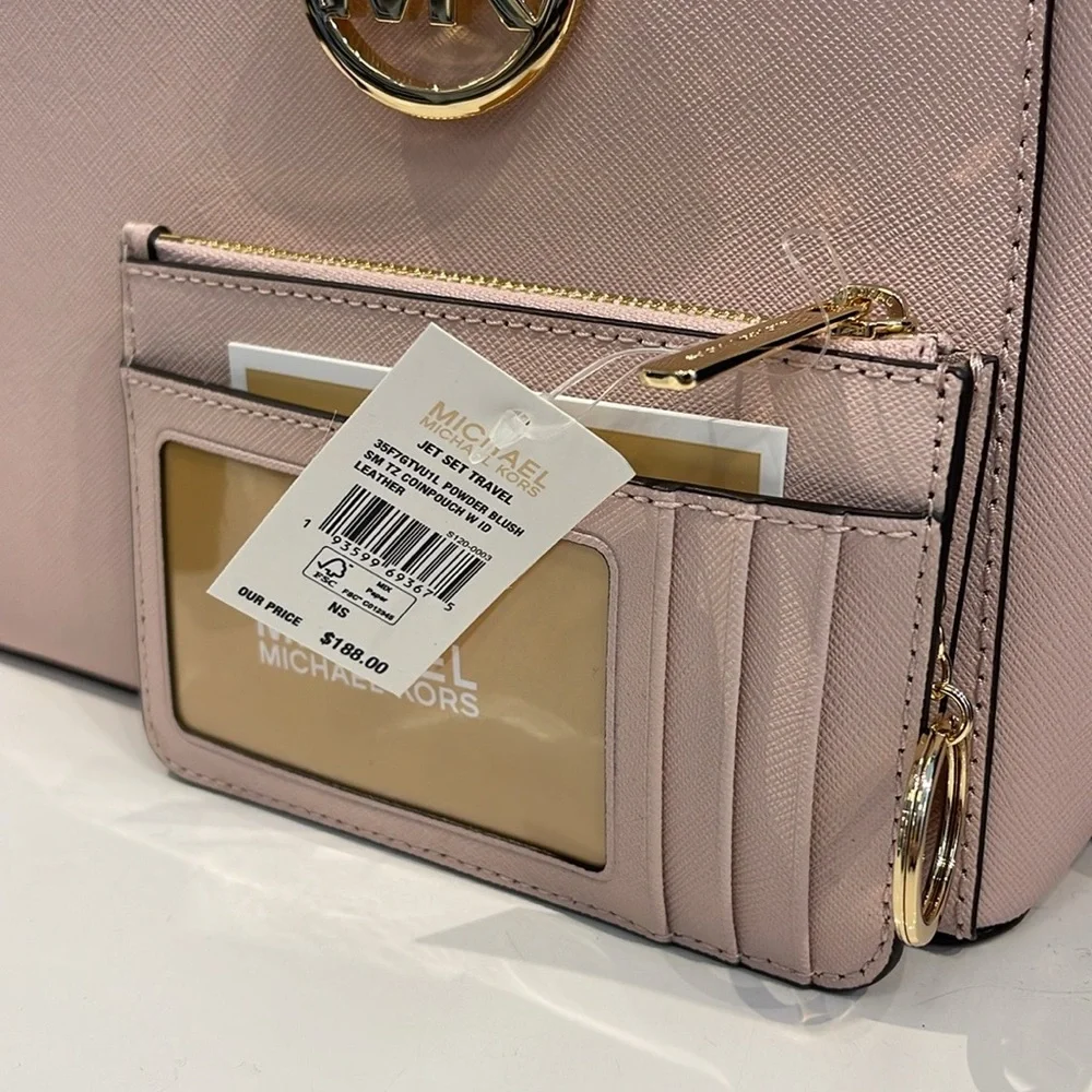 MICHAEL KORS Jet Set Travel Small Saffiano Leather Top Zip Coin Pouch Wth ID NWT